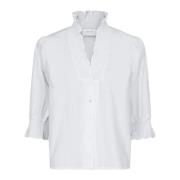 Witte Poplin Blouse met Ruchedetails Neo Noir , White , Dames