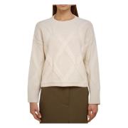 Ivoor Wollen Trui, Reliëf Crop Stijl Liviana Conti , Beige , Dames