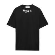 Katoenen T-shirt Msgm , Black , Heren