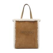 Shearling Trim Rattan Tote Bag Jimmy Choo , Beige , Dames