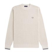 Heren Waffle Crewneck Sweater Fred Perry , Beige , Heren