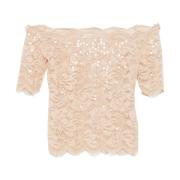 Pailletten Ivoor Top met Brede Kraag Paco Rabanne , Beige , Dames