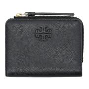 Zwarte Pebbled Leren Bi-Fold Portemonnee Tory Burch , Black , Dames