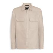 Beige Linnen Overshirt Ermenegildo Zegna , Beige , Heren