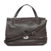 Gestructureerde leren tas met klep Zanellato , Brown , Dames