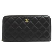 Pre-owned Leather wallets Chanel Vintage , Black , Dames