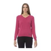 V-hals trui met lange mouwen Baldinini , Pink , Dames