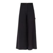 Wijde gabardine broek met knoopsluiting Ottod'Ame , Black , Dames