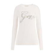 Elegant Crewneck Sweater Cream White Guess , White , Dames