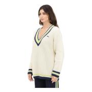 Vintage V-hals Sweater Roomwit Lacoste , Beige , Dames