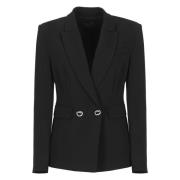 Zwarte viscose jas met pieklapel Pinko , Black , Dames