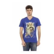 Korte Mouw V-hals T-shirt Trussardi , Blue , Heren