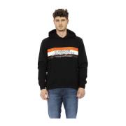 Hoodie met voorprint en logo Automobili Lamborghini , Black , Heren