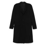 Zwarte Wol Notch Lange Jas Yohji Yamamoto , Black , Heren