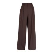 Wijde wollen blend broek met plooien Ottod'Ame , Brown , Dames