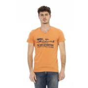 Korte Mouw V-hals T-shirt Trussardi , Orange , Heren