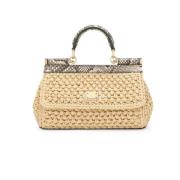 Sicily Handtas Raffia Design Slangeneffect Dolce & Gabbana , Brown , D...