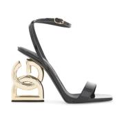 Gekruist DG Logo Leren Sandalen Dolce & Gabbana , Black , Dames