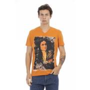 Casual V-hals T-shirt met Front Print Trussardi , Orange , Heren