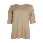 Ronde hals korte mouw viscose top Alpha Studio , Beige , Dames