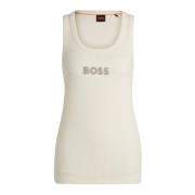 Dames Tanktop met Stone Badge Hugo Boss , White , Dames