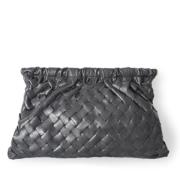 Zwarte Geweven Leren Clutch Tas Claramonte , Black , Dames