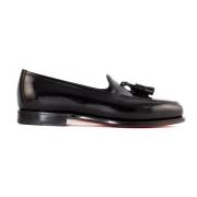 Zwarte Leren Kwastloafer Schoenen Santoni , Black , Heren