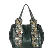 Studded Leren Handtas met Afneembare Band Campomaggi , Green , Dames