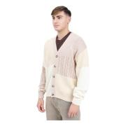 Kleur Blok Cardigan Sweater Garment Workshop , Beige , Heren