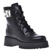 Combat boots in black leather Baldinini , Black , Dames