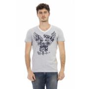 Korte Mouw V-hals Bedrukt T-shirt Trussardi , Gray , Heren