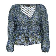 Blauwe Gedessineerde Blouse Lange Mouw Desigual , Blue , Dames