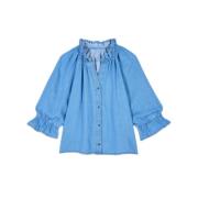 Elegante denim shirt met gerimpelde kraag Ba&Sh , Blue , Dames