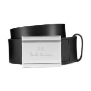 Zwart Leren Logo Gesp Riem PS By Paul Smith , Black , Heren