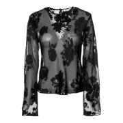 Bloemen Transparante Blouse met Lange Mouwen Samsøe Samsøe , Black , D...