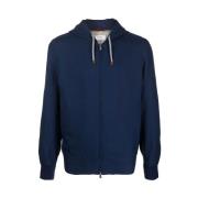 Navy Blauwe Rits Hoodie Brunello Cucinelli , Blue , Heren