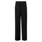 Elegante stoffen broek met strikceintuur Comma , Black , Dames