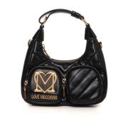 Halvemaanvormige tas met opgestikte zak Love Moschino , Black , Dames