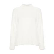 Hoge Hals Pullover met Tipping Eleventy , White , Dames