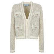 Lurex Boucle Vest met Juweelknoop Blugirl , Beige , Dames