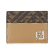 Vierkante leren kaarthouder met FF-print Fendi , Brown , Heren