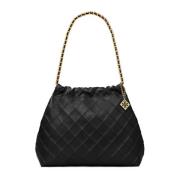 Diamantgestikte leren schoudertas Tory Burch , Black , Dames