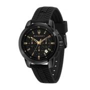 Zwarte kwarts horloge, siliconen band Maserati , Black , Heren