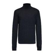 Navy Blauw Wol Logo Trui Emporio Armani , Blue , Heren