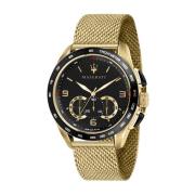 Stalen Quartz Horloge, Zwarte Kast, Gouden Band Maserati , Yellow , He...