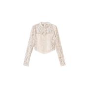 Kanten Cropped Blouse Macramé Stijl Twinset , White , Dames