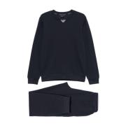 Blauwe Sweater Set Geribbelde Crew Neck Emporio Armani , Blue , Heren