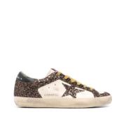 Beige/Bruine leren sneakers met glitterdetail Golden Goose , Multicolo...