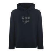 Blauwe Jersey Hoodie met Reliëf Logo Emporio Armani , Blue , Heren