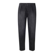 Dubbele Plooi Denim Broek Briglia , Black , Heren